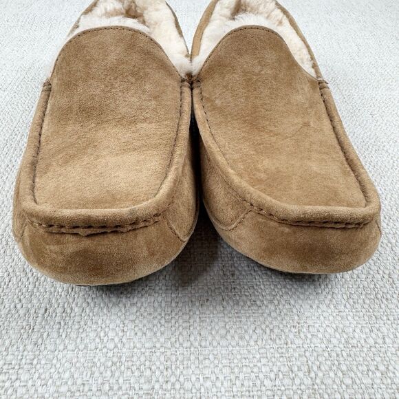 UGG Ascot Slippers Men\'s Tan Suede Leather Sheepskin Lined Moccasin Shoes main image 6